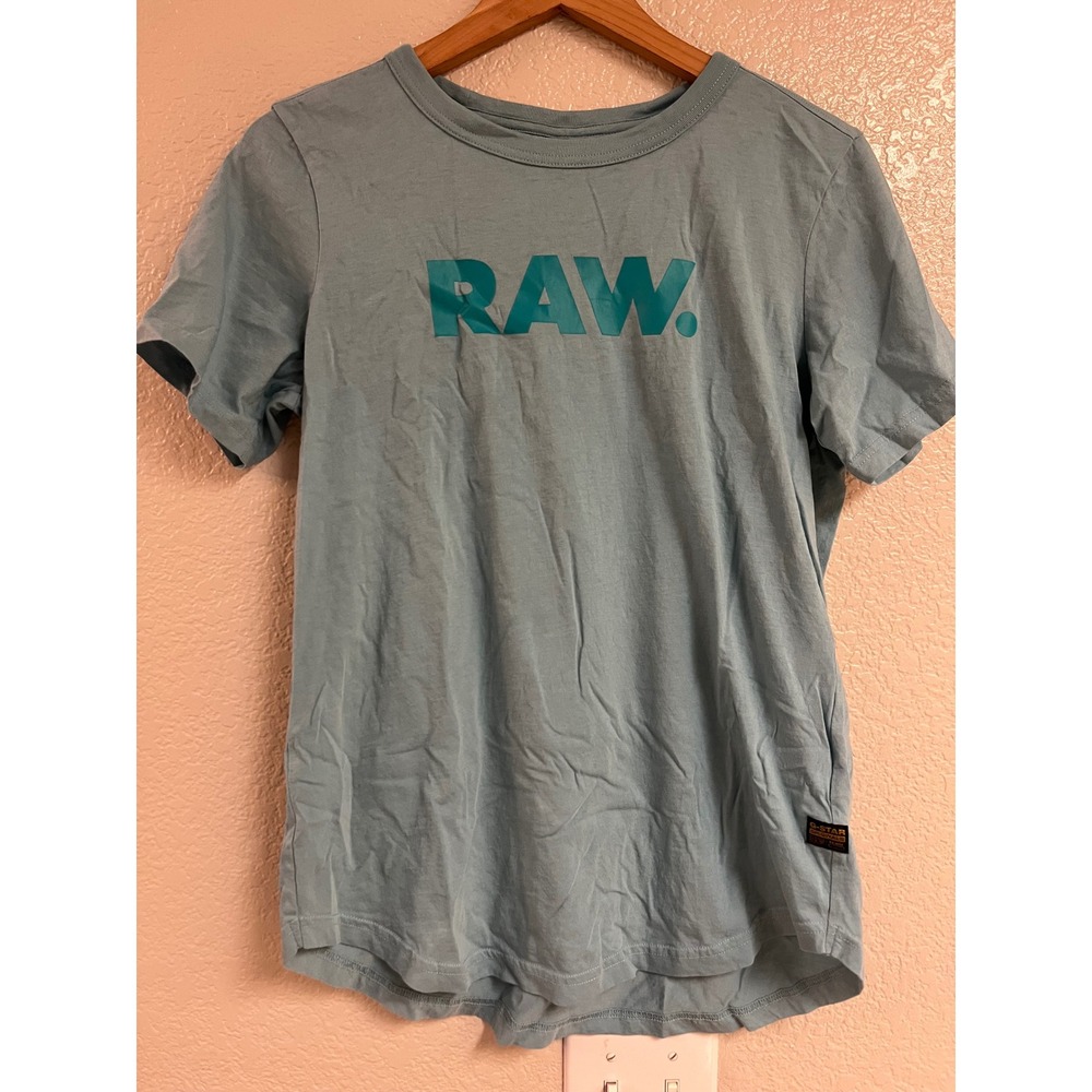 G-Star Raw Women Light Blue Slim Graphic T-Shirt Sustainable Size L D21226